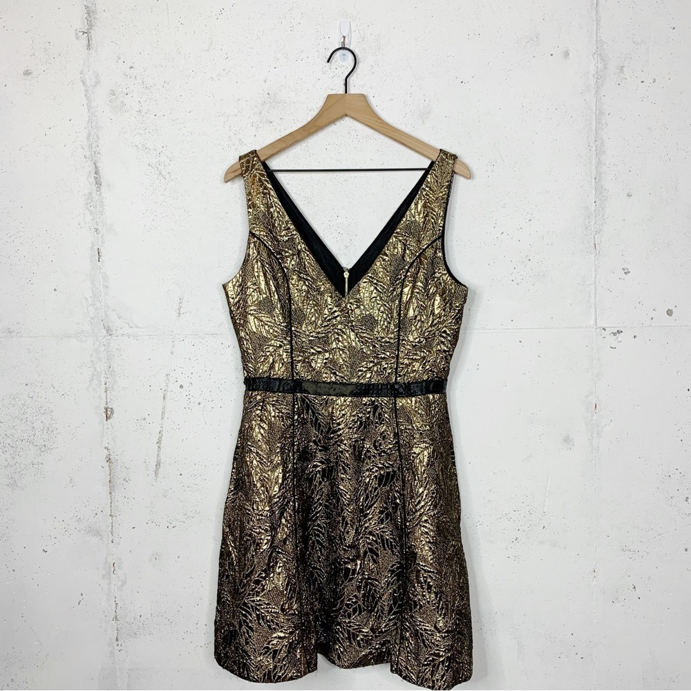 Nha Khanh Gabriella Metallic Gold Fit & Flare Cocktail Dress